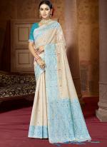 Cotton Sky Blue Casual Wear Printed Saree